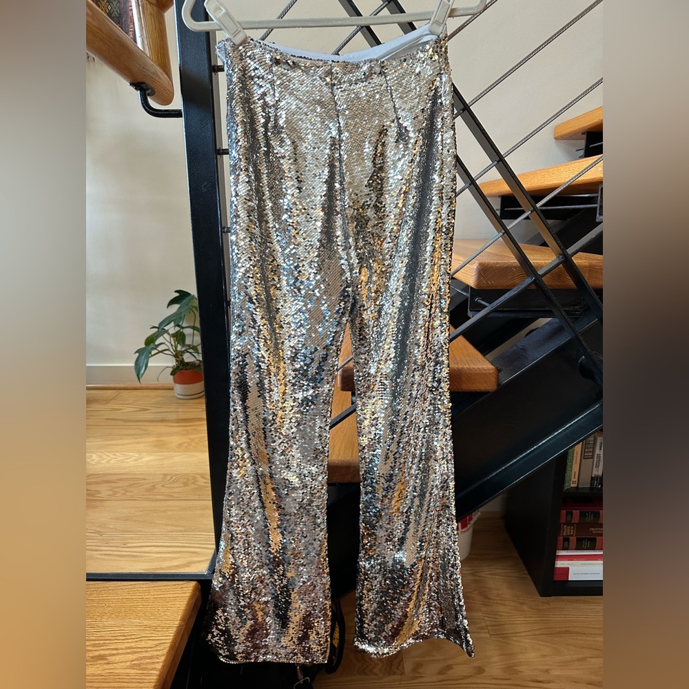 Urban Outfitters Flare Silver Sequin Pants